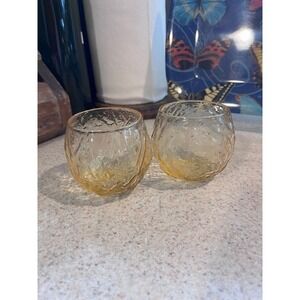 Vintage Anchor Hocking Milano "Honey Gold" Roly Poly Glasses